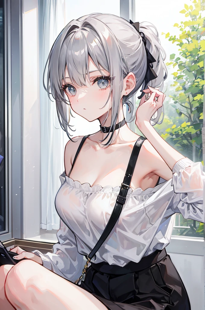 ベランダでBlowjobするメテオラ、Super detailed、Particles of light:0.5、Shiny and smooth skin texture、Put your hands on the railing、Beautiful Eyes、Silver Hair、Blue Eyes、Blowjob、Open your mouth and stick out your tongue、Natural Texture、Short Hair、、Mature slender beauty、Small breasts、Dignified face、、Breasts are visible when slouching、Licking the male genitalia with the tongue、hold the penis with one's hand、Small breasts、slight chest、Re:Meteora by CREATORS