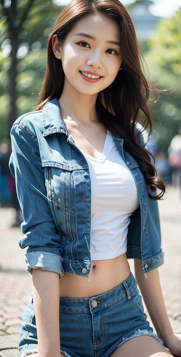 Sad theme, (best quality, masterpiece: 1.2), 18yo beautiful girl walking in the city, white shirt and jeans, shooting Sony A7, 3.5mm lens, f 1.8 aperture, illuminated light effect, no retouching required, realistic original photo, very detailed skin texture, no makeup required, background lighting is yellow, rainy day, leaking D cup big