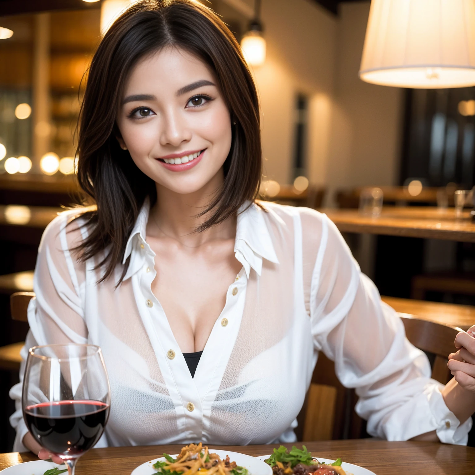 ((Highest quality、8K、masterpiece:1.3))、Shortcuts、cute、slimカップル、modelカップル、actress男優、(Realistic, Intricate details:1.2), full-course dinner、Wine Party、Amazing view of the sunset sky and clouds、A bright smile、short hair,Bright Face、 (Age 45), 42 years old, red wine 、Appetizers、Italian food、Wine bottle、Champagne、sparkling wine、Two beauties、Brown Hair、Shortcuts、Long sleeve shirt、dress、Beautiful woman 1, (slimな顔), (The body is slim), (Brown Hair), (Shortcuts), cheeks turn a little red,Attractive beauty、restaurant, In a prominent place (From the waist up) Nova Frog Style, actress, model, Upper Body, White wine, slim, wine glass, 中央に置かれたwine glass, smile, (smile: 1.15), Beautiful fine grain, Depth f/2,saturation, High Contrast, Strong light and shadow,Moist Body:1.5、3D texture、Delicate eyes、Brown Hair、The hair is very shiny、