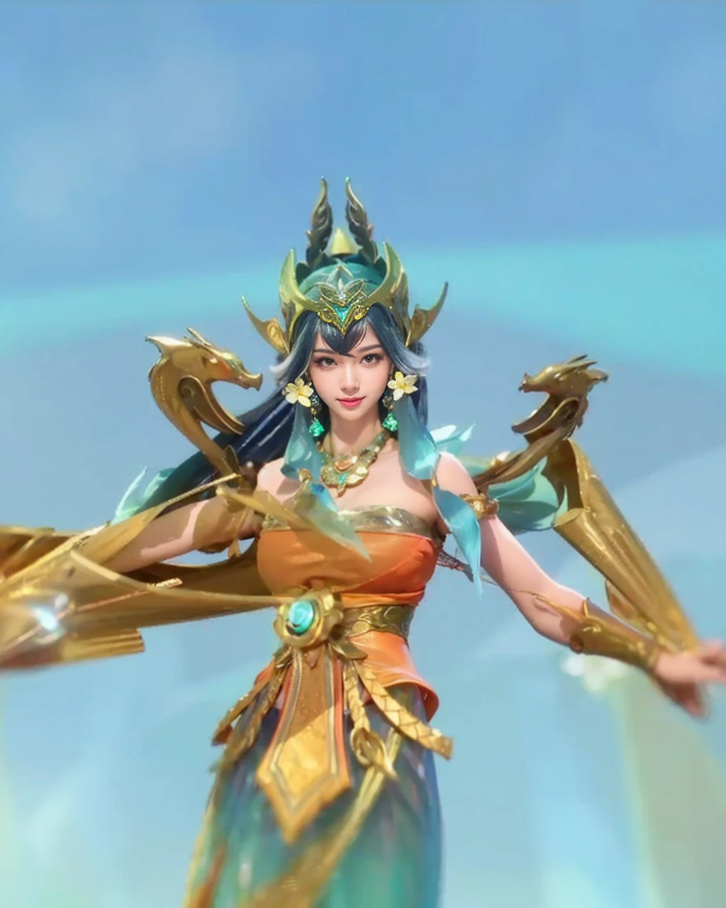 (8k, RAW photo, photorealistic:1.25) ,( lipgloss, eyelashes, gloss-face, glossy skin, best quality, ultra highres, depth of field, chromatic aberration, caustics, Broad lighting, natural shading, looking at viewer with a serene and goddess-like happiness, smile, 8k, very detailed, green eyes, close-up shot of a woman with a gun in her hand