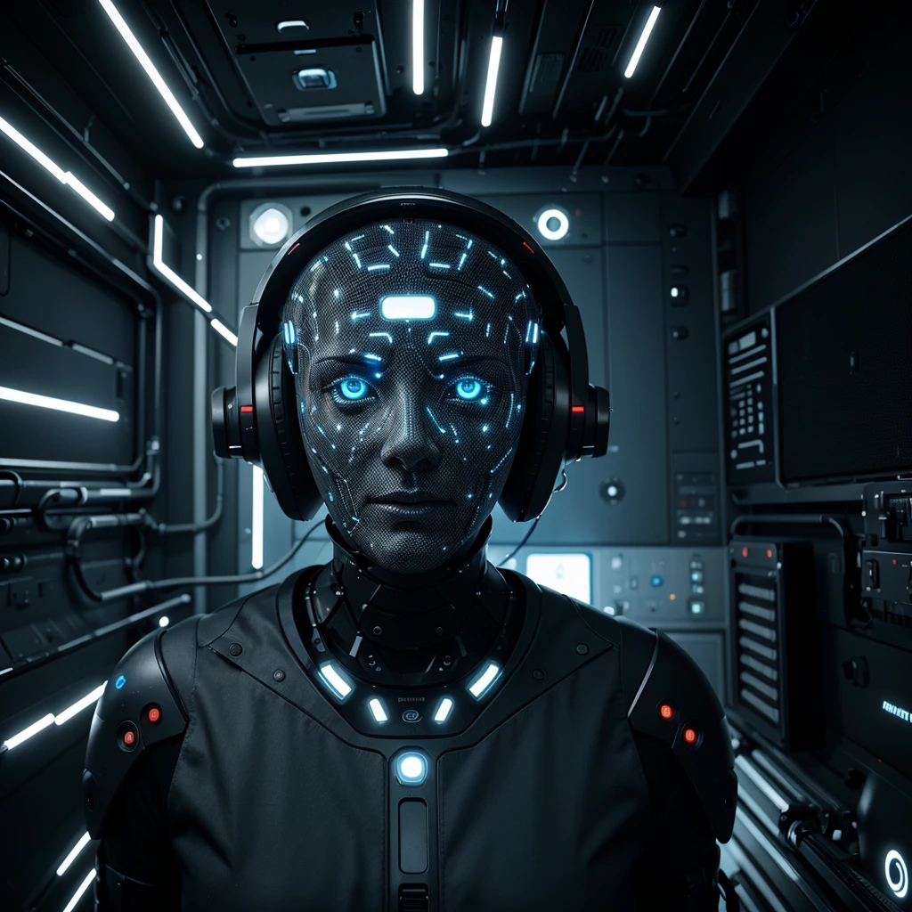 A cybernetic artist, using their advanced neural interface to create stunning works of digital art, blurring the lines between technology and creativity