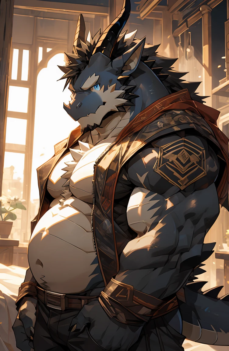 (by sollyz),dragon,white and black body,detail face, detail eyes, detail,male,(naked),pants,furry, short hair,(mercenary),(belly)
,blue eyes,black body,black hair,handsome,simple white background,,bed,
strong,epic,