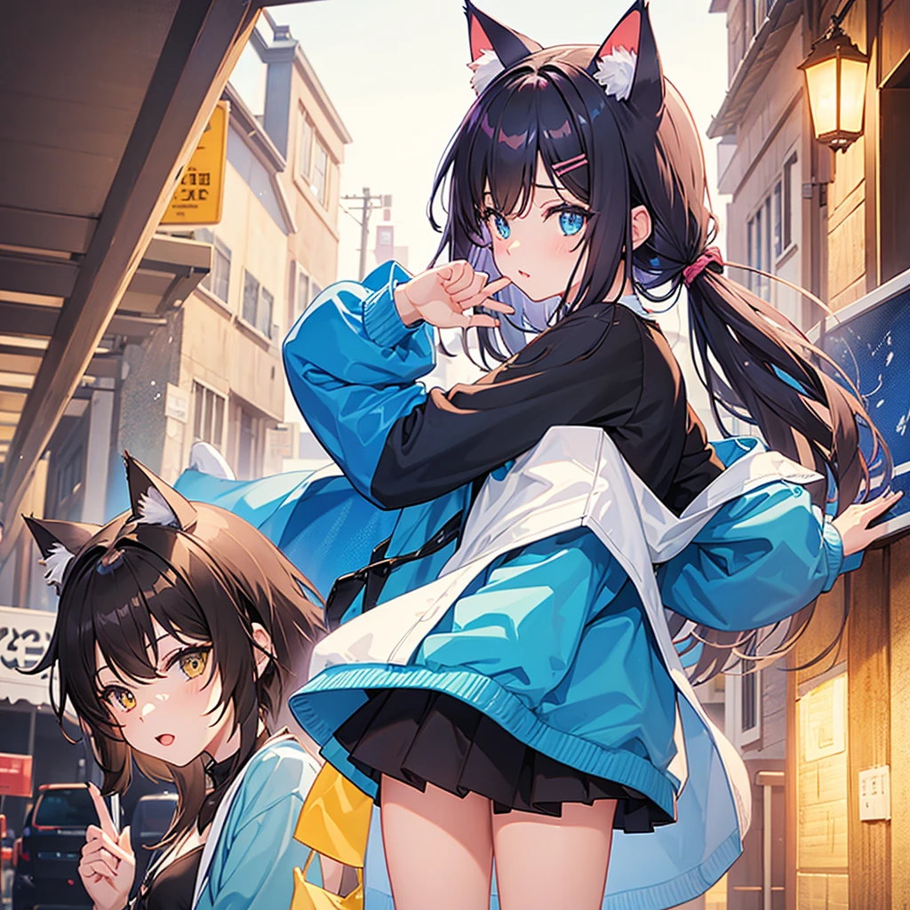 Cat ear girl,Cat's Tail,Blonde,,Red Dress,Long skirt,An attractive dress with a wide open back,Red elbow-length gloves,White brick castle,Starry castle balcony,Illuminated by the moonlight,Shy smile,Castle rooftop,A fantastic atmosphere