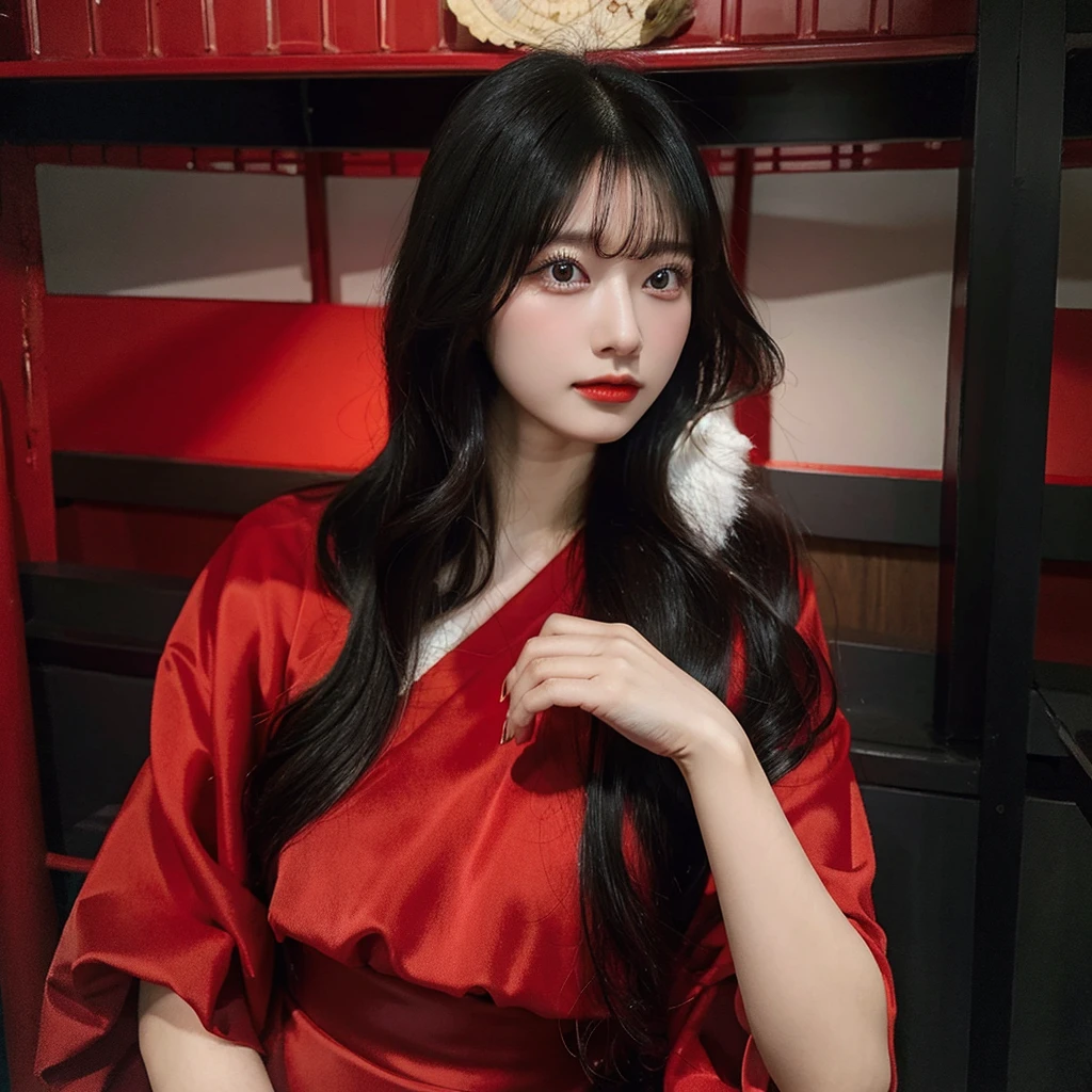 Black hair girl, red dress, japnese, masterpiece 