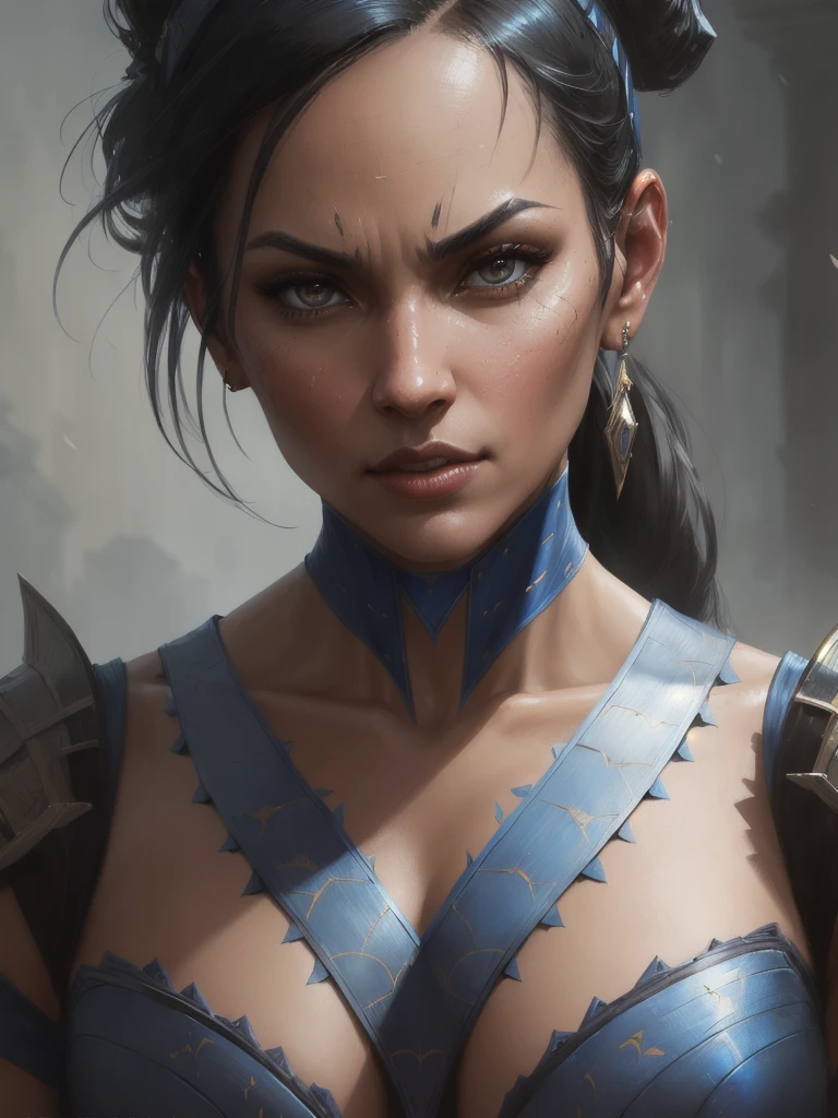 a portrait, kitana from mortal kombat, detailed, Intricate, High Detail, Sharp focus, dramatic, photorealistic painting art by greg rutkowski