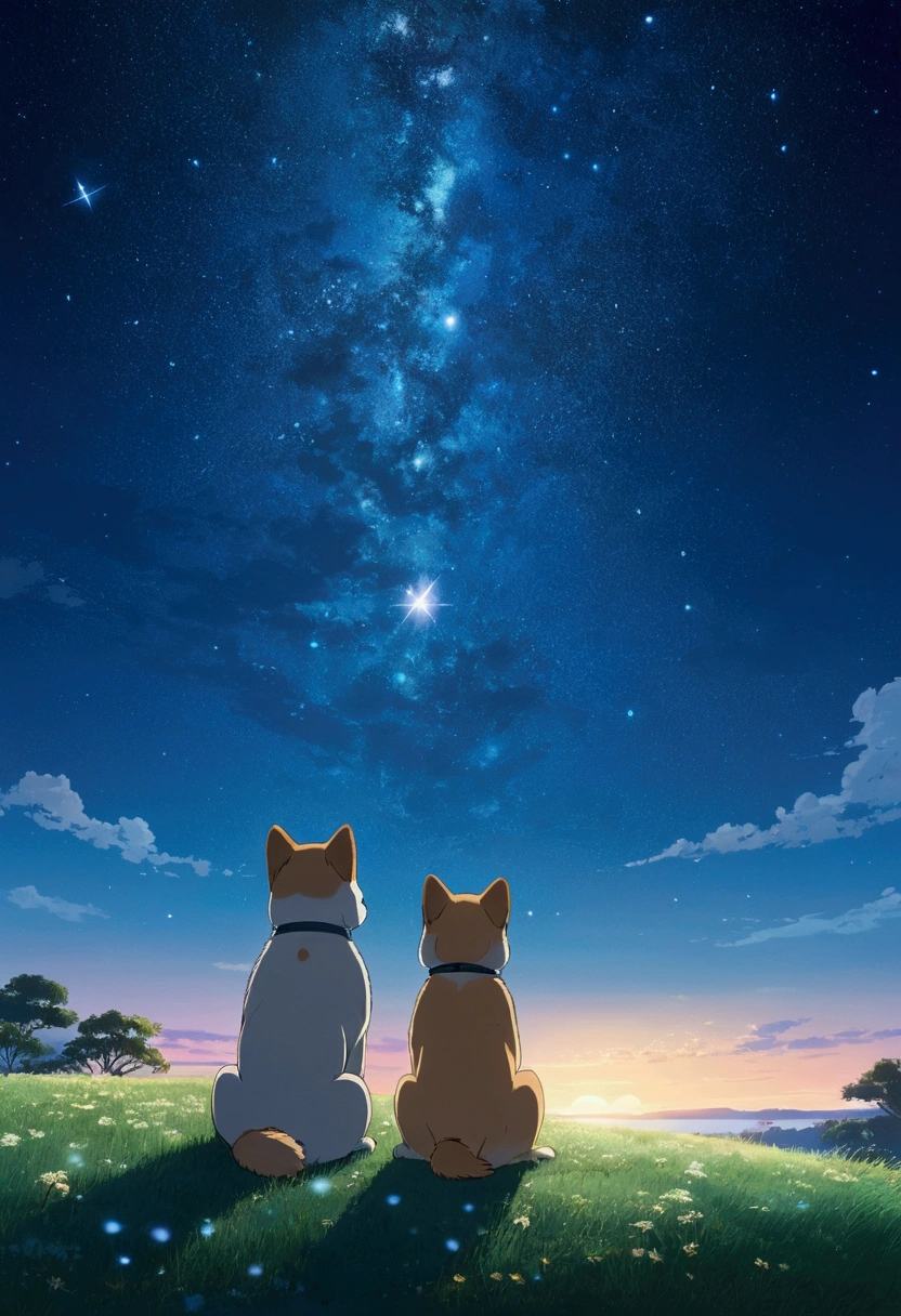 Makoto Shinkai Taste, Starry Sky, 1Shiba Inu puppies, Healing scenes, hope,