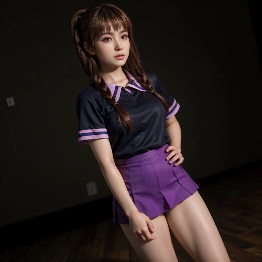Kasumi, brown eyes, (best quality, ultra-detailed), (realistic:1.37), beautiful and detailed face, ultra-realistic texture, delicate face, delicate body, red lipstick, bright colors. High definition, 8K.