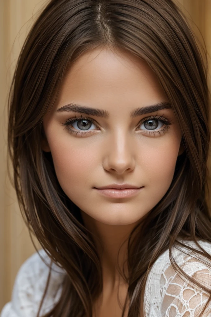 Fille brune, yeux marrons,