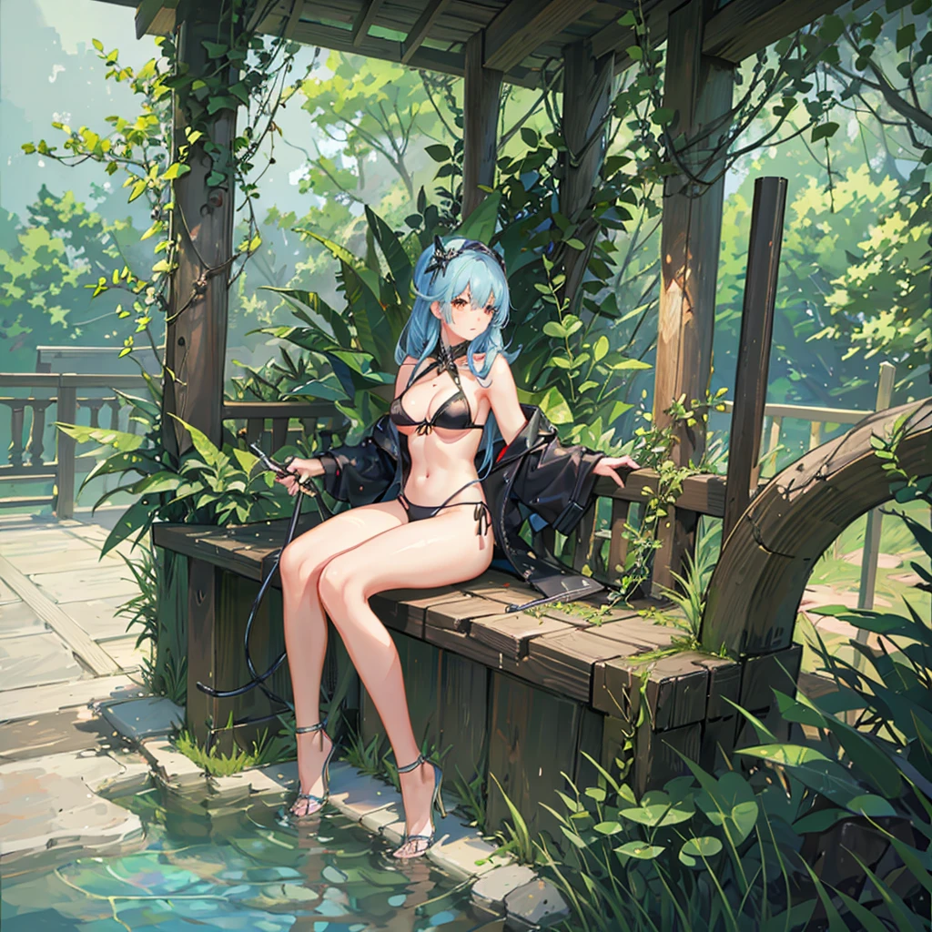 NSFW, sexy, erotic, Create an exceptionally detailed and richly depicted cute anthropomorphized girl representing the essence of summer, illustrated in a high-quality anime style. A young woman cleaning the poolside with a deck brush under the scorching sun, wearing a swimsuit that is practical for the task, diligently scrubbing the poolside with water splashing around her, the scene depicted with highly detailed and realistic textures capturing the reflections of sunlight on the water and her wet skin, set against a backdrop of a clear blue sky and lush green trees, the vibrant atmosphere of summer clearly conveyed through the realistic anime style, with careful attention to proportions, precise textures, realistic lighting and shading, ensuring there is no blurriness or distortion, and maintaining correct perspective and natural movement, enhanced by photorealistic, highly detailed, realistic lighting, accurate proportions, precise textures, realistic 3D, 3D rendering, sharp focus, and dramatic lighting tags --max --rt--max --rt --high_quality --ultra_detail --intricate_design --extremely_detailed --hyper_realistic