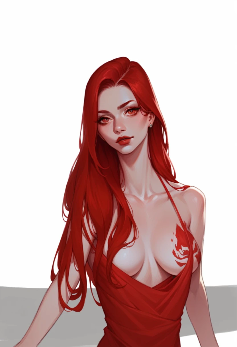there is a woman with red hair and a red dress, sultry digital painting, red haired goddess, red hair girl, glossy digital painting, digital art of an elegant, in style of digital painting, # 1 digital painting of all time, #1 digital painting of all time, drawn with photoshop, cartoon digital painting, digital matt painting, red haired girl, redhead girl