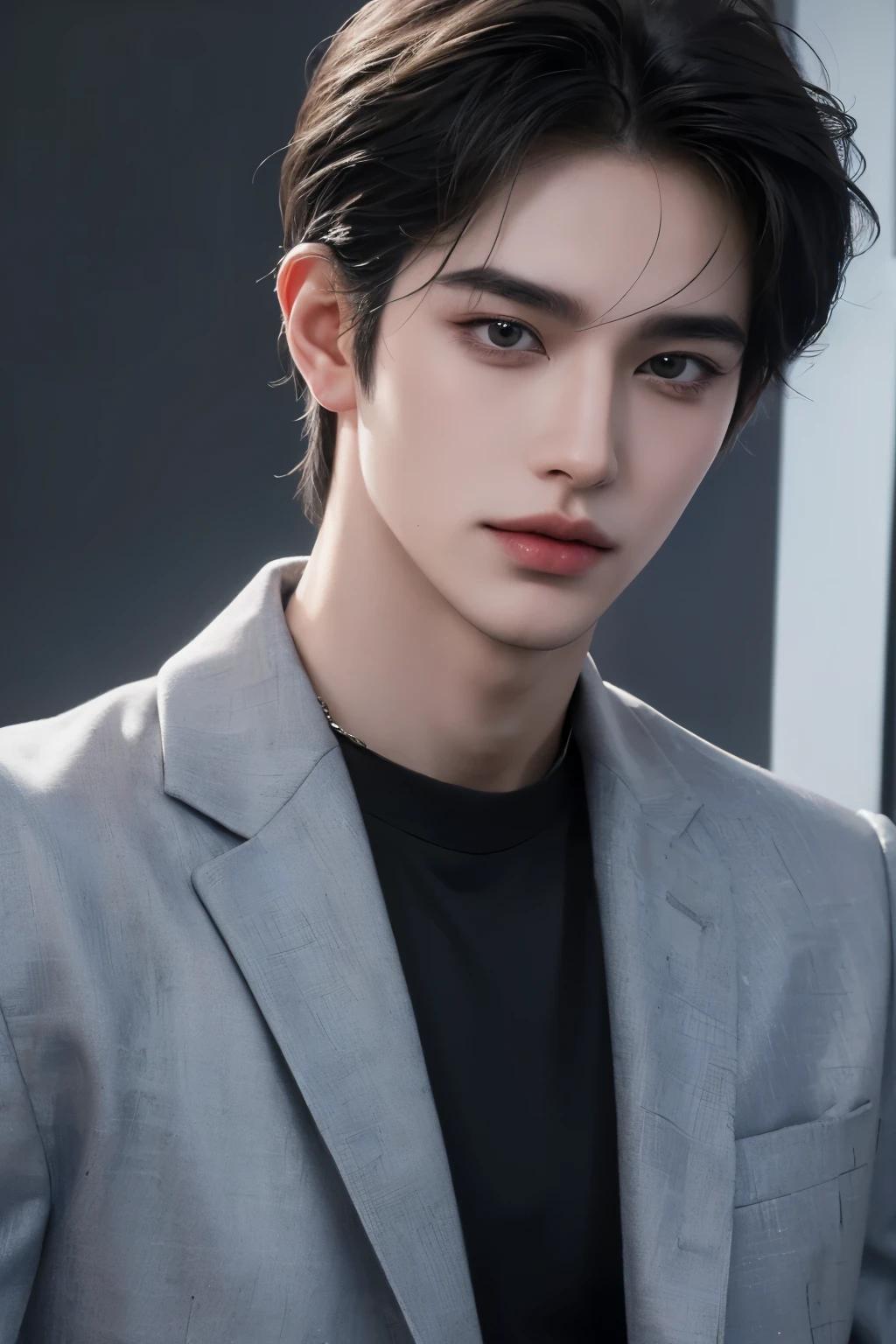 ((highest quality, 8K, masterpiece: 1.3)), a young boy, Tokyo City background、(Handsome boy in modern fashion:1.5), 20-year-old、Delinquent boy、 well-groomed face, black hair color、thin face、（white skin:1.5）、whole body、black eyes、boy with makeup、Super handsome、sexy eyes, handsome nose, sharp eyes, beautiful lighting, High resolution, detailed mouth, smile:1.2, whole body: 1.5, perfect body shape、super slim，medium hair、STUSSY clothes、silver accessories、Oversized clothes, random pose