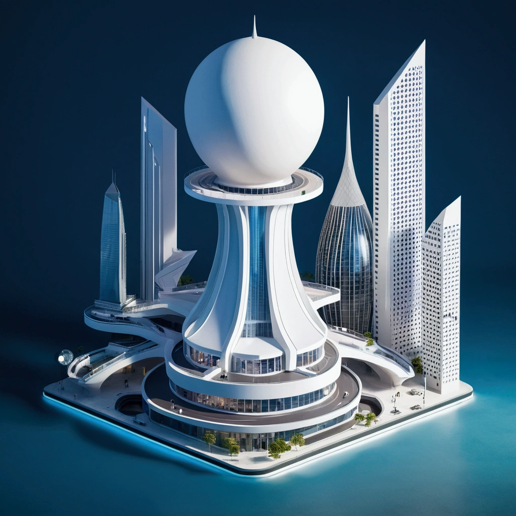 Explore the futuristic world of isometric architecture with a touch of Zahahadid's iconic style. Imagine towering buildings with sharp angles and sleek curves, all rendered in stunning detail.