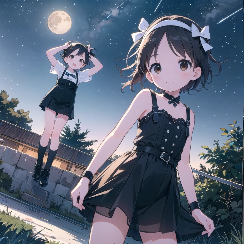 8-****-***、pretty girl、Fetish、Smile、shooting star、milky way、full moon、Beautiful background、Breathing heavily，Four Girls、Cute bondage outfit、Black Hair、Brown eyes、short hair、Headband