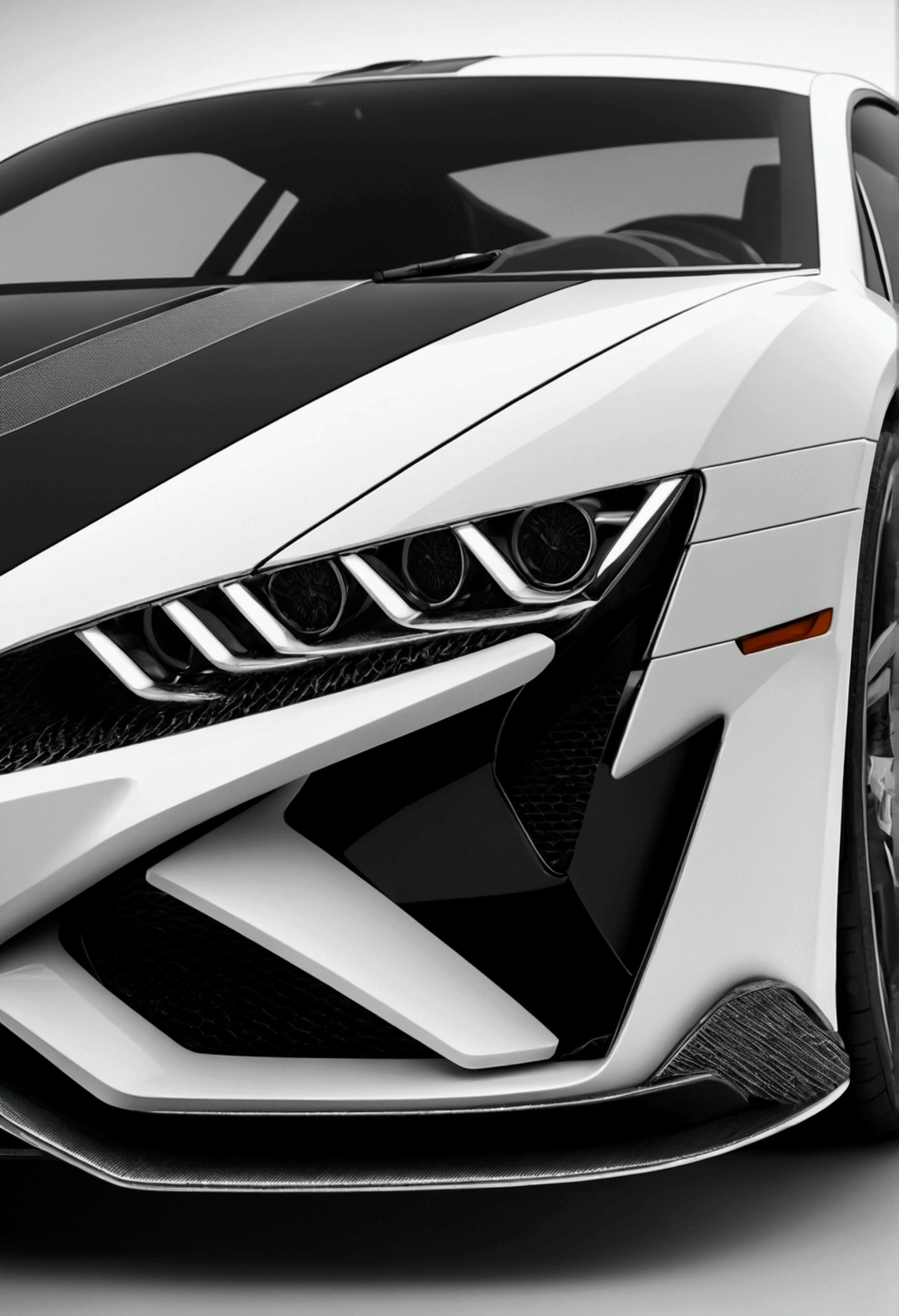 best quality, masterpiece, photo, 4K, photorealistic, highly detailed, , black and white, , closeup, concept car