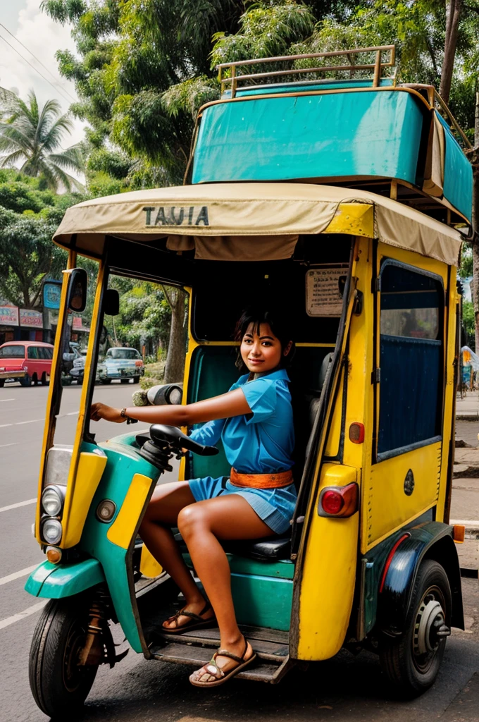 From the back seat of a tuk tuk or rickshaw Stock Photo