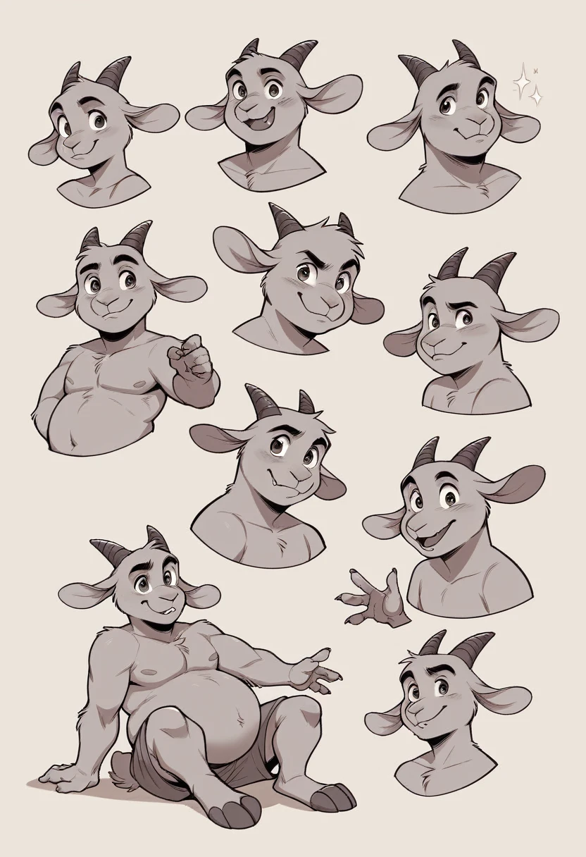 Digital art, , Adult Anthro Dragon Goat mix, Dynamic pose,pear body shape, big belly, chubby, ,furry, doodle page, several poses, cartoony style, disney style art