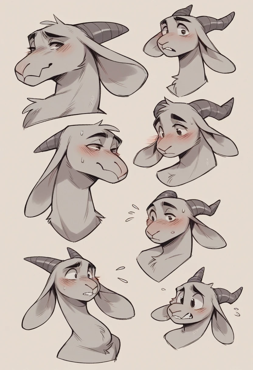 Digital art, , Adult Anthro Dragon Goat mix, Dynamic pose, long neck, long floppy ears, blushing, pear body shape, big belly, chubby, ,furry, doodle page, several poses, cartoony style, disney style art