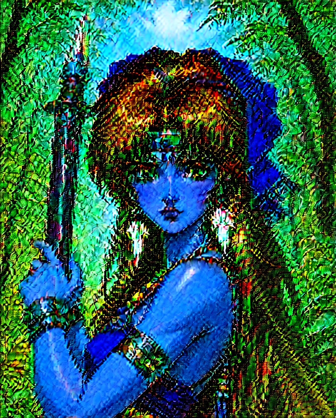 Art style by Akihiro Yamada, Art style by Suehiro Maruo, Art style by Ayami Kojima, (Masterpiece, Top Quality, Super Detail, High Resolution, Best Illustration), Create a breathtaking illustration of a tan-skinned female Saudi Arabian Bedouin forest gnome barbarian. She should possess striking black hair and captivating gold eyes that reflect her fierce spirit. Depict her in an adventurous pose, showcasing her warrior-like demeanor, perhaps wielding a unique weapon or adorned with intricate tribal accessories.Her attire should blend traditional Bedouin elements with gnome-inspired fantasy flair, incorporating natural textures and colors that resonate with her forest surroundings. The background should feature a lush, enchanted forest, filled with rich flora and ethereal light filtering through the trees. Focus on high detail and vibrant colors to bring her character to life, capturing both her strength and the mystical essence of her environment, resulting in an outstanding masterpiece.
