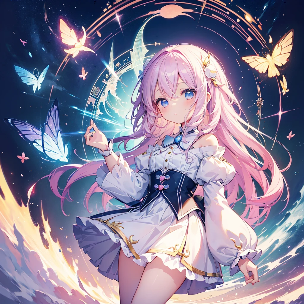 beautiful illustration、top-quality、cute petit girl、(transform sequence)、magical 、Chibi、white magical girl、Fractal art、Trompes Rompe-l'oeil、optical illusion、trompe l'oeil、Appears to jump off the screen