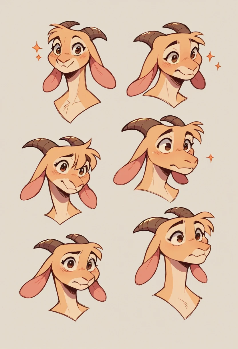 Digital art, Adult Anthro Dragon Goat mix, Dynamic pose, long floppy ears, pear body shape, Furry, doodle page, several poses, cartoon style, disney style art
