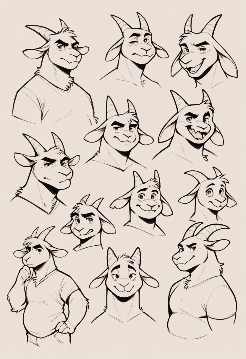 Digital art, SFW, by braeburned, Adult Anthro Dragon Goat mix, Dynamic pose, pear body shape, chubby face,, ,furry, doodle page, several poses, cartoony style, disney style art