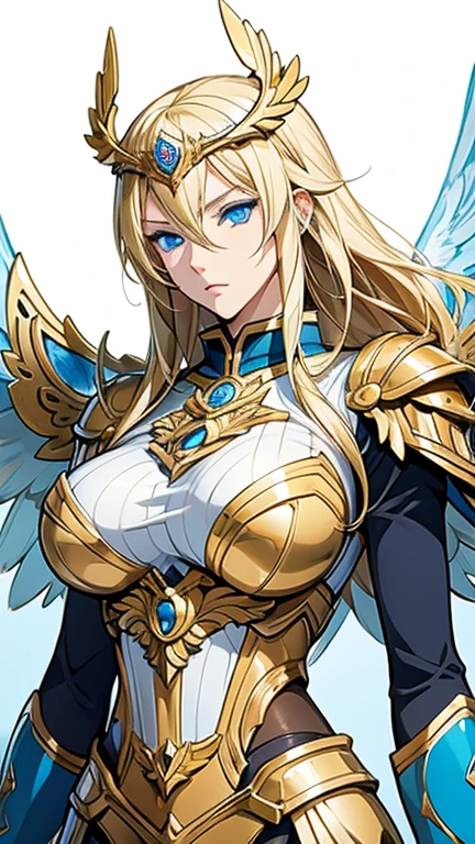 Anime Style,(Blonde Valkyrie woman with large breasts and bright blue eyes)