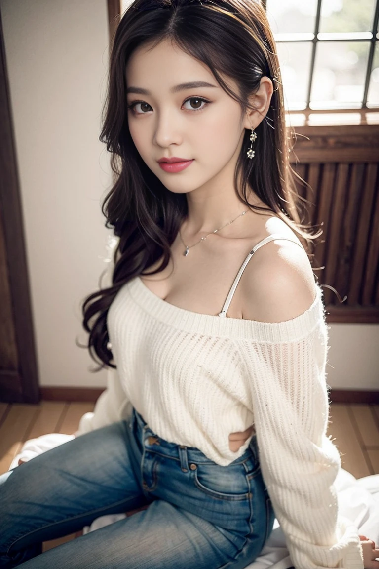 best quality, masterpiece, beautiful and aesthetic, 16K, (HDR:1.4), high contrast, bokeh:1.2, lens flare, (vibrant color:1.4), (muted colors, dim colors, soothing tones:0), cinematic lighting, ambient lighting, sidelighting, Exquisite details and textures, cinematic shot, Warm tone, (Bright and intense:1.2), wide shot, by playai, ultra realistic illustration, siena natural ratio, anime style, a picture from a high angle, a view from above, long Straight black hair with blunt bangs, (a charming smile:1), Gray bracelet, a oversized off-shoulder pink an oversized T-shirt,Bangs to eyebrows、Beautiful brown hair、Beautiful and delicate eyes、Brown eyes、Raise an eyebrow、Bangs to eyebrows、Beautiful brown hair、Beautiful and delicate eyes、Brown eyes、Raise an eyebrow、High Nose、Small nostril、Little mouth、Tempting lips、Mouth slightly open、Beautiful breasts、Full body、Oval face,Phoenix Eyes,Eyebrow, Double eyelids, Long eyelashes, A faint smile, jeans, playing Gibson bass guitar, a sexy instagram Hot Swiss model, with a tattoo, oversized clevage, Broken Glass effect, no background, stunning, something that even doesn't exist, mythical being, energy, molecular, textures, iridescent and luminescent scales, breathtaking beauty, pure perfection, divine presence, unforgettable, impressive, breathtaking beauty, Volumetric light, auras, rays, vivid colors reflects.