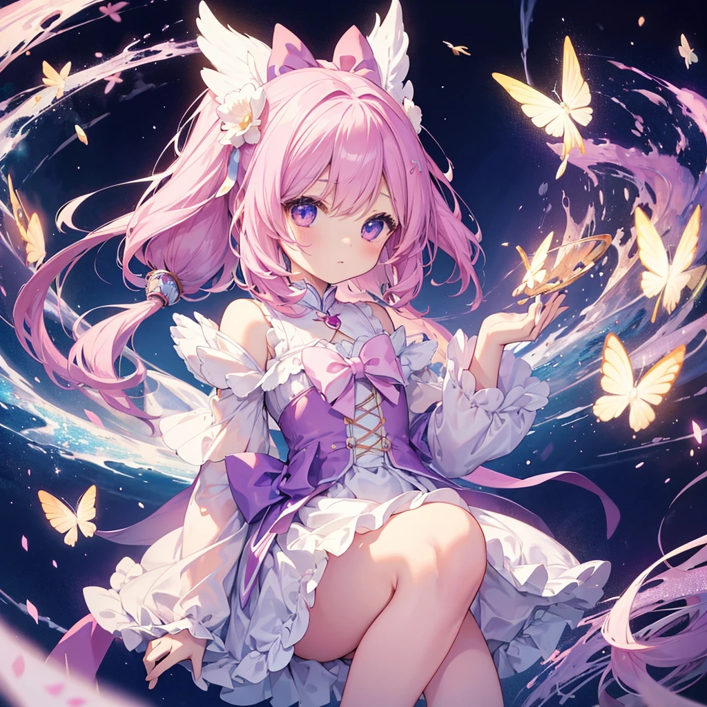 beautiful illustration、top-quality、cute petit girl、(transform sequence)、magical 、chibi、white magical girl、Fractal Art、Trompe-l'oeil、optical illusion、optical illusion、Appears to jump off the screen、Swimming underwater、
