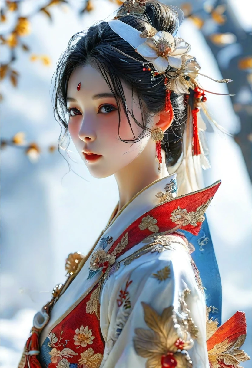 A girl, ancient Chinese costume, whole body, sunshine, clear face, clean white background, masterpiece, super detail, epic composition, ultra HD, high quality, extremely detailed, official art, uniform 8k wallpaper, super detail, 32k