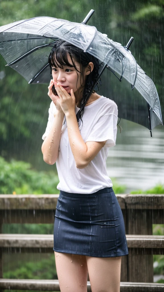 Natural image quality,(looking at the camera),１People Girls,Japanese,20-year-old,Beauty,Beautiful face,Cute face,Are crying,((Crying)),Sad expression,Frustrated expression,tears,Short-sleeved summer clothes,skirt,(Disheveled Hair),((Wet Hair)),((Wet body)),((Wet clothes)),((Wet Face)),(The whole body is wet from rain),(Rainy cityscape)