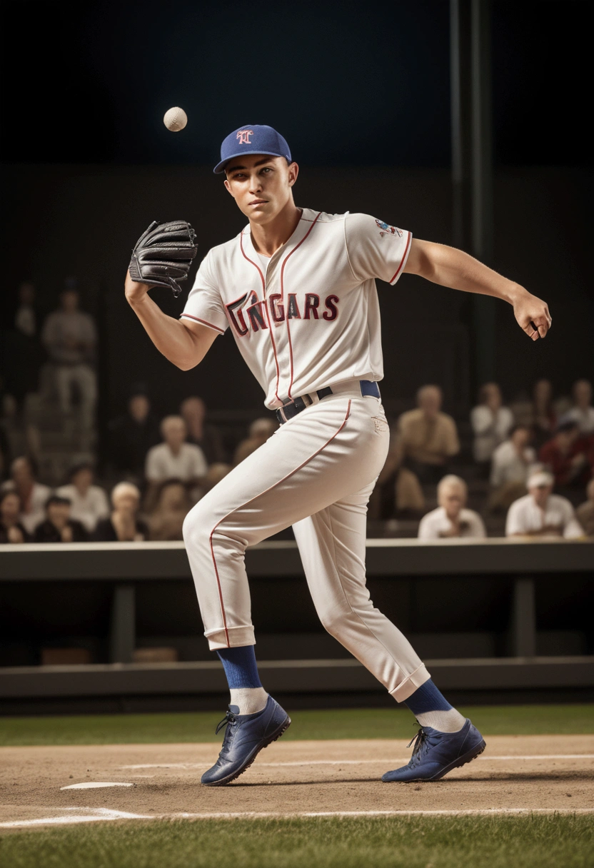(Baseball Player), athlete dynamic pose, perfect lighting, perfect capture of sports moments, delicate texture, vivid colors, vibrant energy, full body, award-winning, cinematic still, emotional, vignette, dynamic, vivid, (masterpiece, best quality, Professional, perfect composition, very aesthetic, absurdres, ultra-detailed, intricate details:1.3)