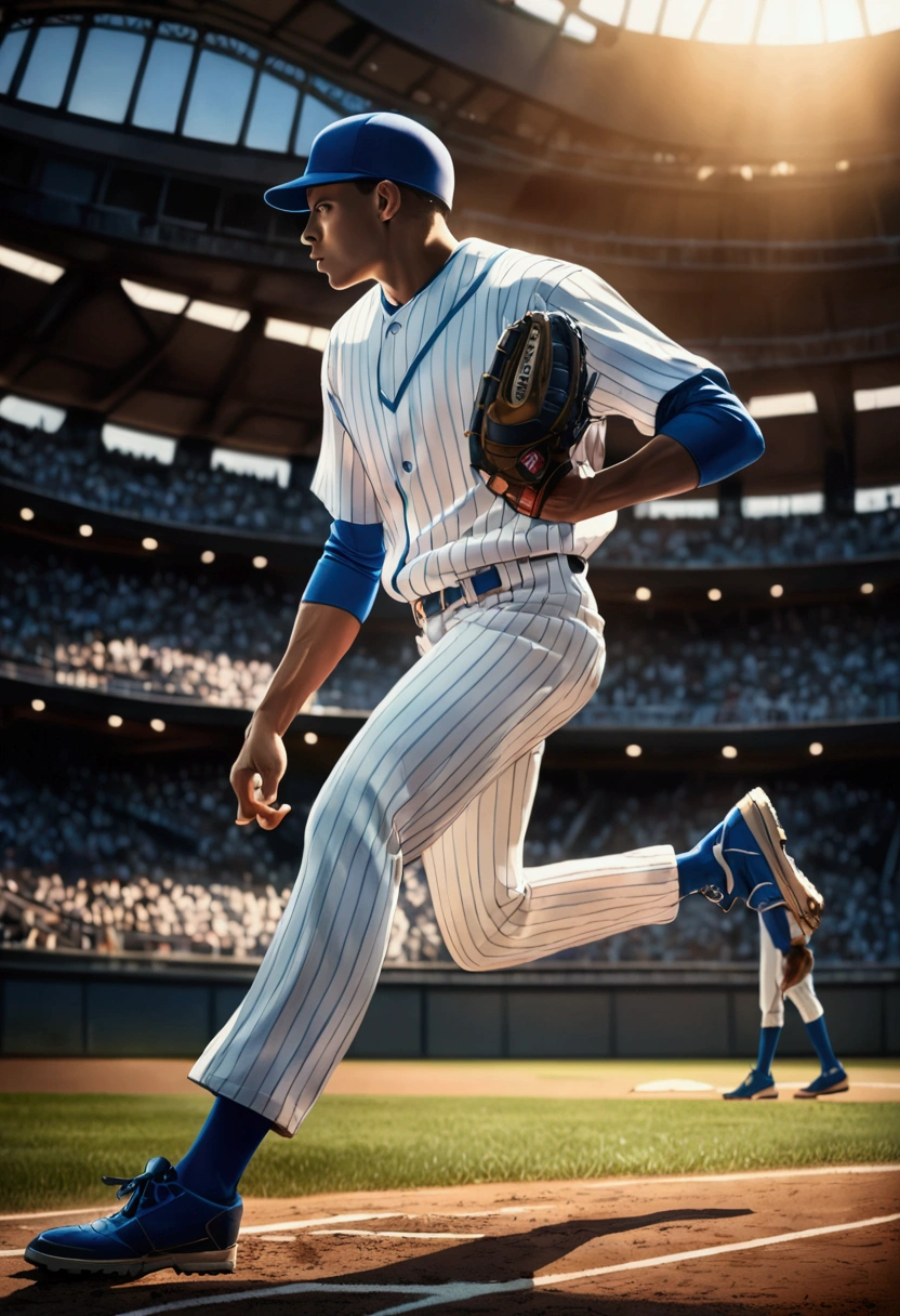 (Baseball Player), athlete dynamic pose, perfect lighting, perfect capture of sports moments, delicate texture, vivid colors, vibrant energy, full body, award-winning, cinematic still, emotional, vignette, dynamic, vivid, (masterpiece, best quality, Professional, perfect composition, very aesthetic, absurdres, ultra-detailed, intricate details:1.3)