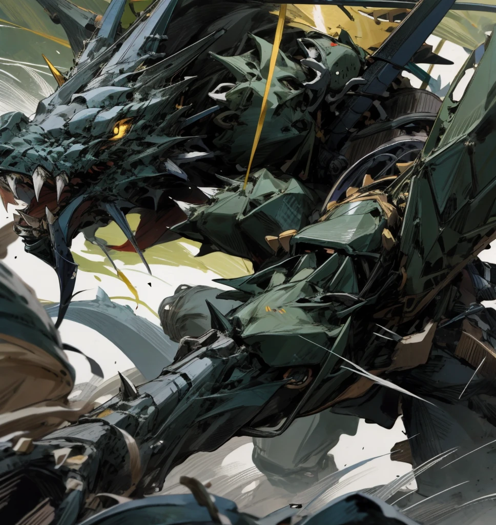 black and white mechs, Dragon helmet, Claw weapons, Huge claws, attack, green, navy, Extremely high detail, black, beast, animal, myth, dark, knight, Smash, 4 Honji,