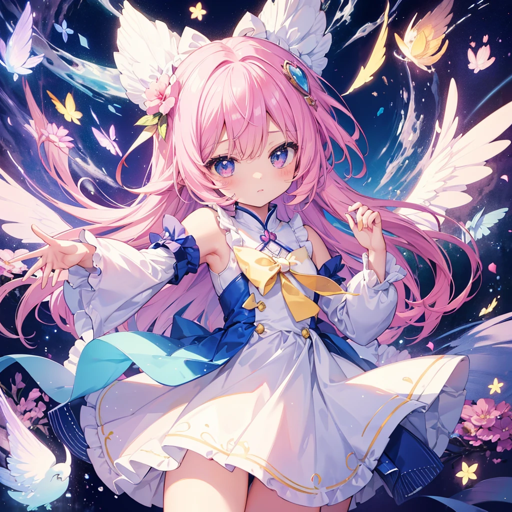 beautiful illustration、top-quality、cute petit girl、(transform sequence)、magical 、chibi、white magical girl、Fractal Art、Trompe-l&#39;oeil、optical illusion、optical illusion、Appears to jump off the screen、Swimming underwater、