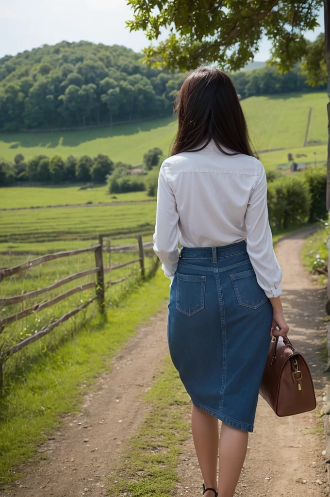 Back view of a woman living in the countryside