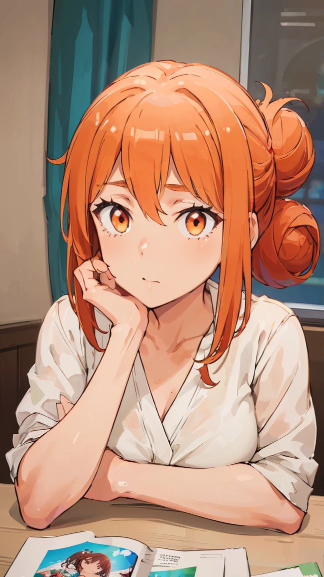 (Highest quality, 8K, masterpiece :1.3),Mrs. Yuigahama,ガハMom, As I expected, my youth romantic comedy is wrong。, One woman,Bun Hair,30 years old,Mom,Orange Hair,nsfw,Alluring expression,Sexy pose