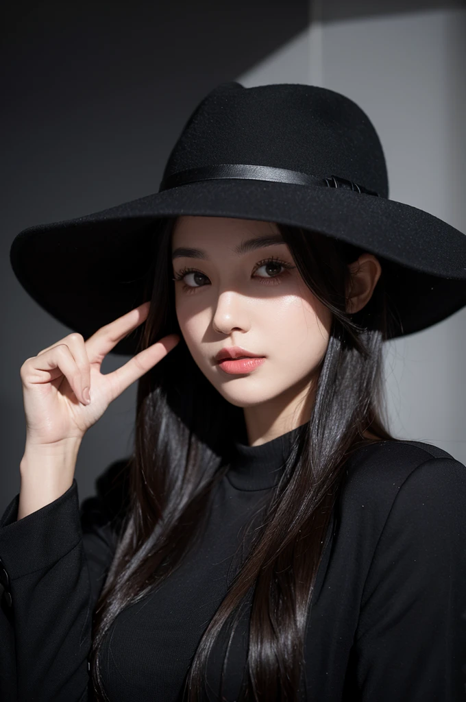 A 23-year-old woman with dark hair wearing a black hat.