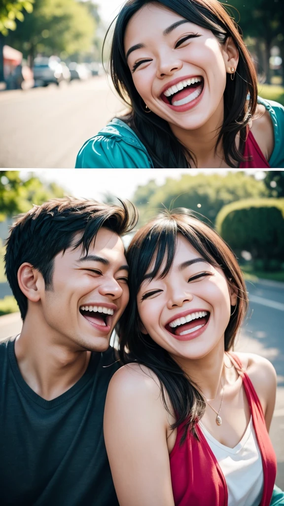 Capture a candid moment of you and your partner laughing together, showing the joy and connection you share."
Focus: Genuine laughter and happiness