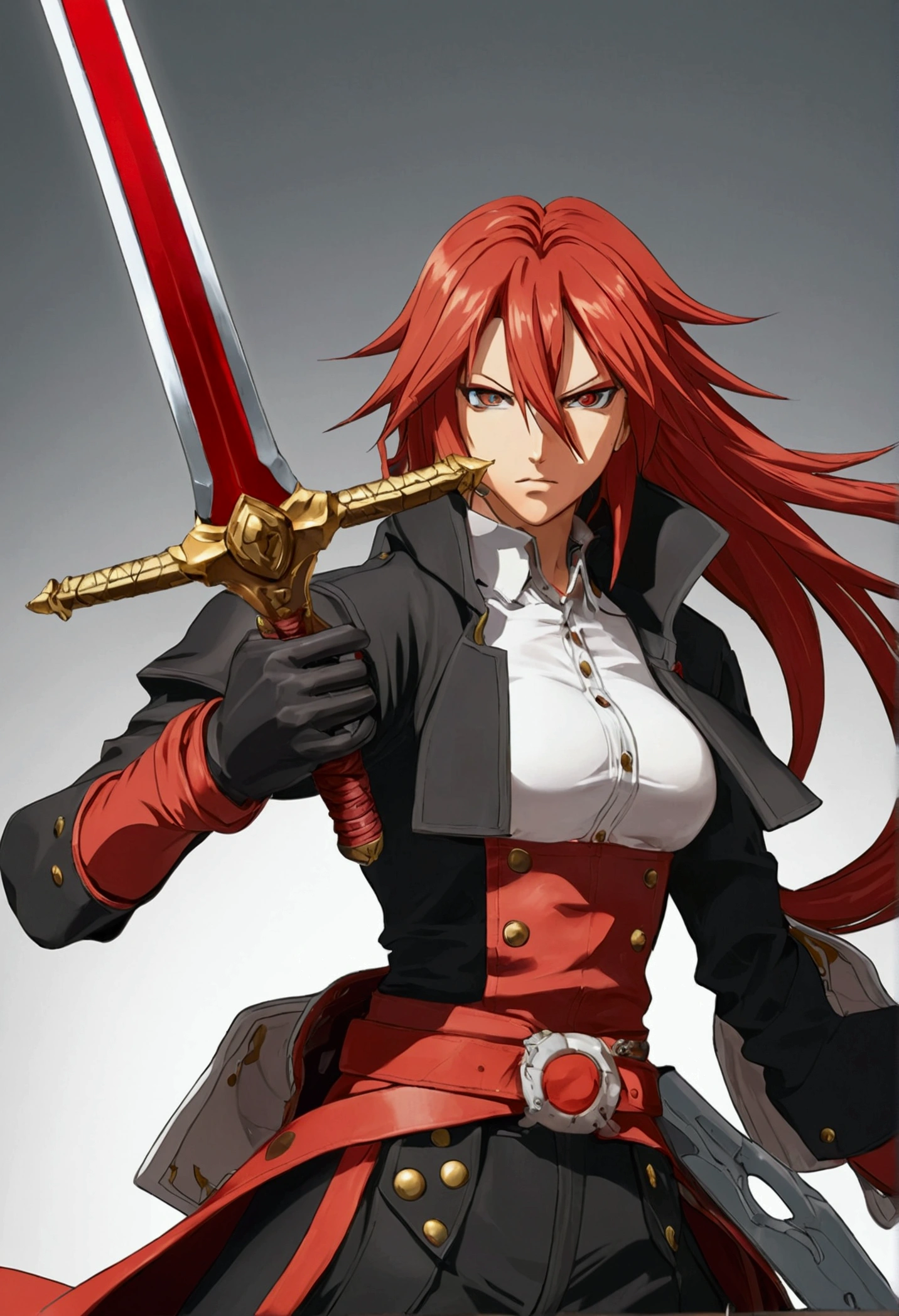 Anime character with red hair and a sword in his hand, Guilty Gear Art Direction, Guilty Gear Strike Splash Art, Detailed digital anime art, Detailed Anime Character Art, Amazing character art, Jan J, 2. 5d cgi anime fantasy artwork, Magnificent and elaborate character art, Fan Art Best Art Station, guilty gear art style, artstation pixivでトレンド