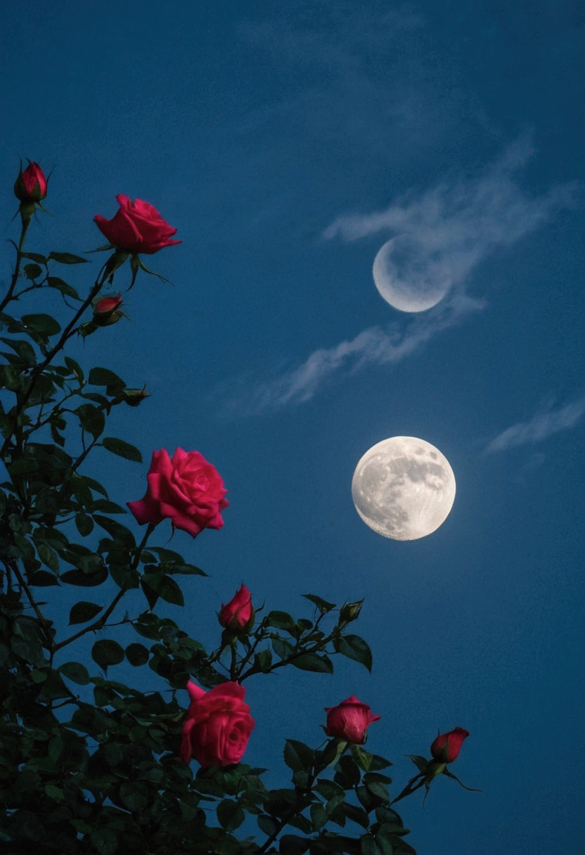 Moon and Roses、The moon is partially hidden by clouds