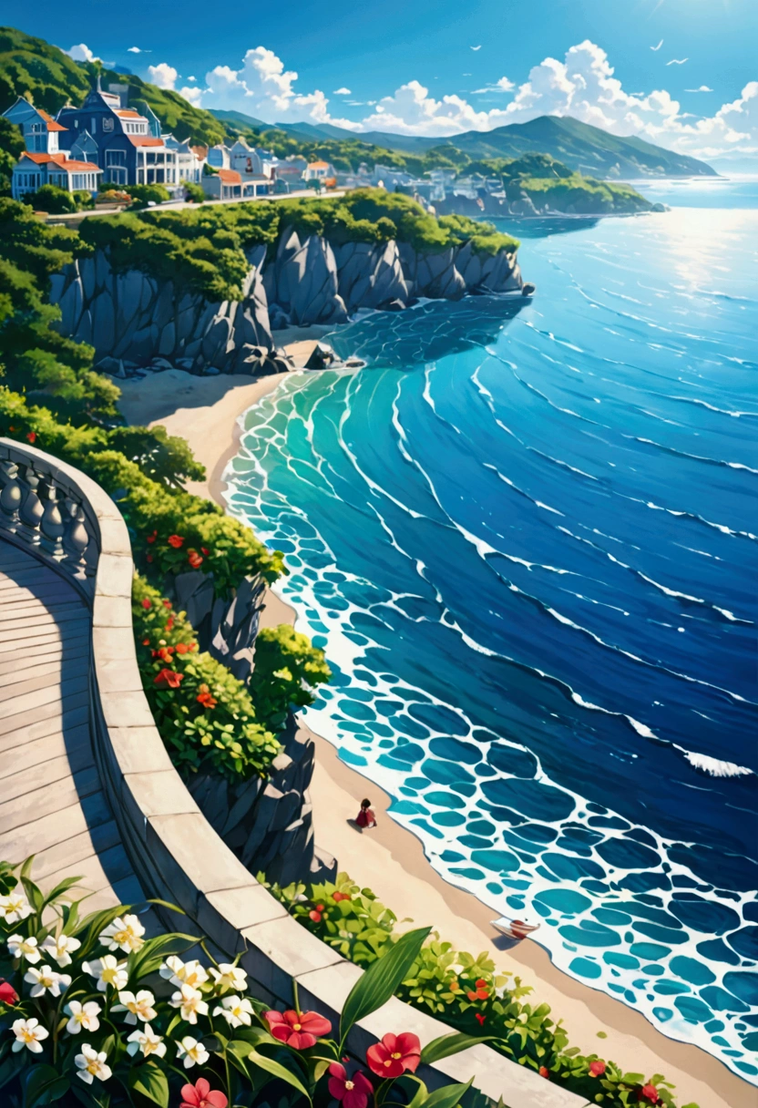 Summer Morning、coastal、Embankment、blue sea、background, Fantasy, wonderful,