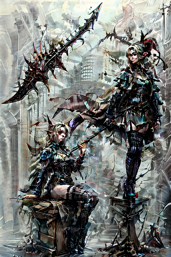 fishnet stockings, elf, 1girl, thief, dark, warscythe,