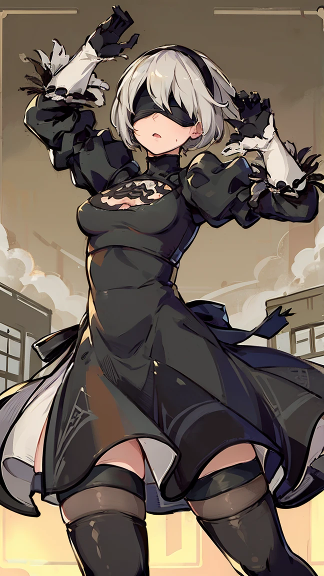 (Highest quality, 8K, masterpiece :1.3),2b,nier:Automata,Ass, One woman,,30 years old,Mom,Gray Hair,nsfw,Alluring expression,Sexy pose,Blindfold