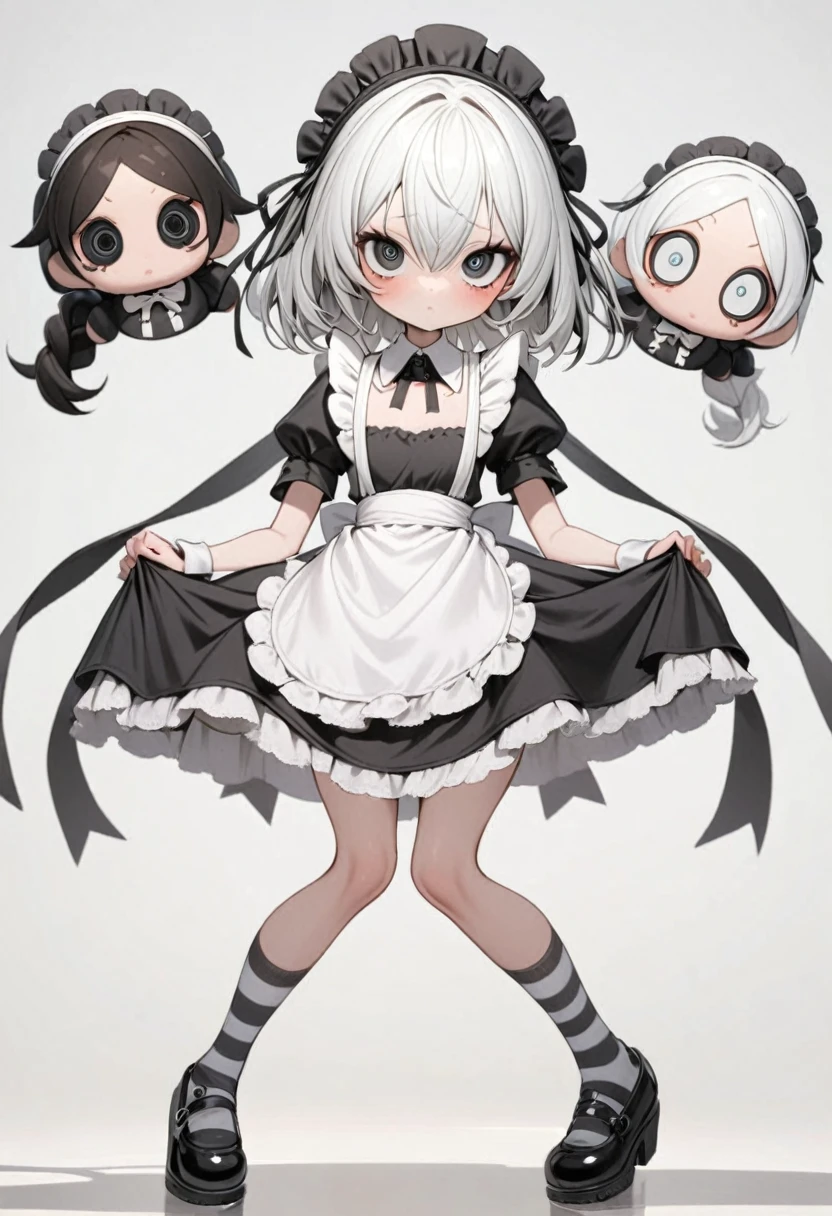 1 big eyes doll,Unique,Maid costume,black and white,Slender legs,Long striped socks,shoe