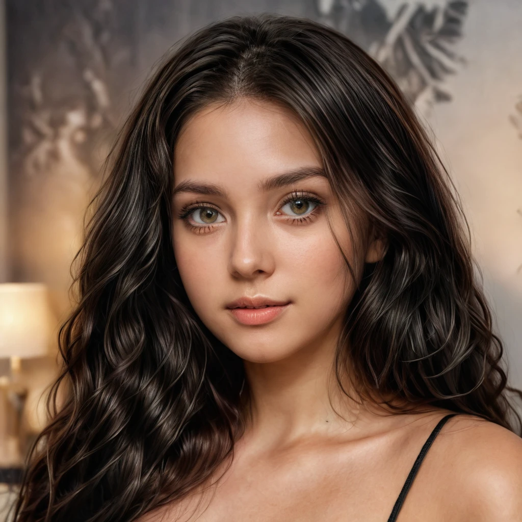 An ultra-realistic portrait of a young woman named anikaxxx. Her face is the main focus, showing highly detailed and realistic features. She has long, dark hair styled in loose waves, and her skin is smooth and radiant. Her eyes are expressive and bright, with a hint of natural makeup to enhance her beauty. She has a confident and friendly expression, looking directly at the camera. The background is softly blurred to keep the focus on her face. The lighting is natural and soft, highlighting her facial features and adding depth to the portrait.

