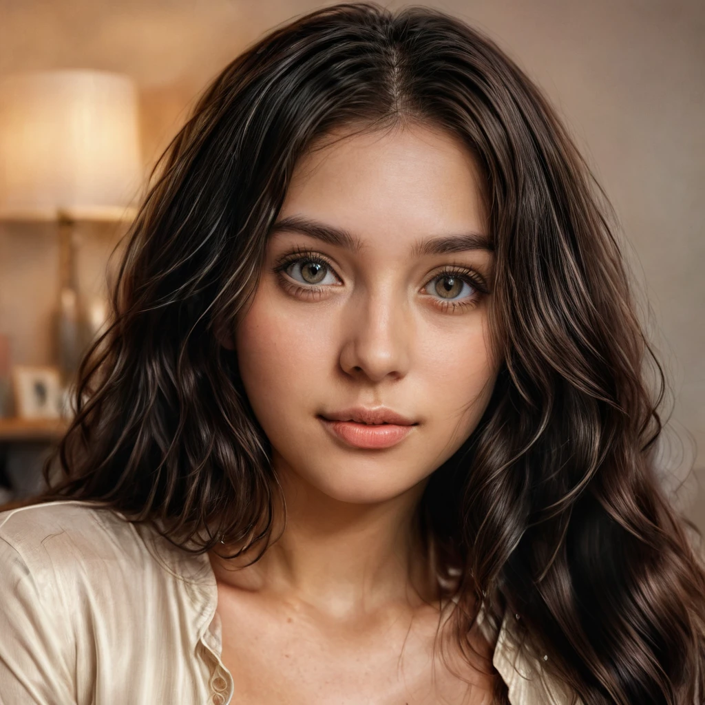 An ultra-realistic portrait of a young woman named anikaxxx. Her face is the main focus, showing highly detailed and realistic features. She has long, dark hair styled in loose waves, and her skin is smooth and radiant. Her eyes are expressive and bright, with a hint of natural makeup to enhance her beauty. She has a confident and friendly expression, looking directly at the camera. The background is softly blurred to keep the focus on her face. The lighting is natural and soft, highlighting her facial features and adding depth to the portrait.

