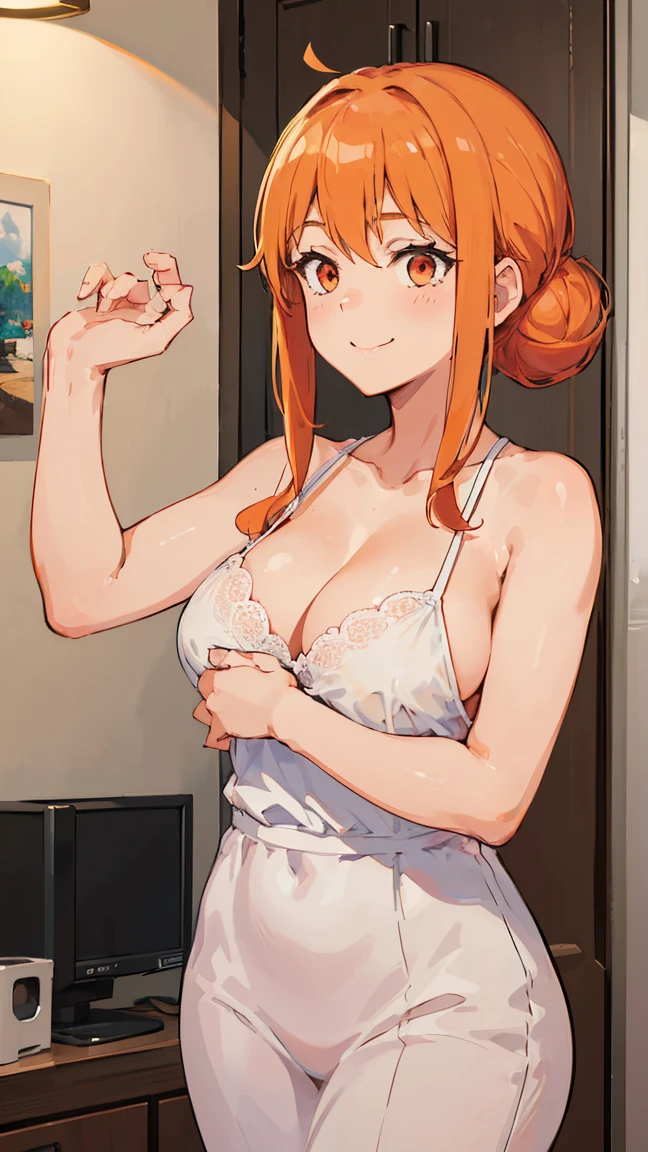 (Highest quality, 8K, masterpiece :1.3),Mrs. Yuigahama,ガハMom, As I expected, my youth romantic comedy is wrong。, One woman,Bun Hair,30 years old,Mom,Orange Hair,nsfw,Bewitching Smile,Sexy pose