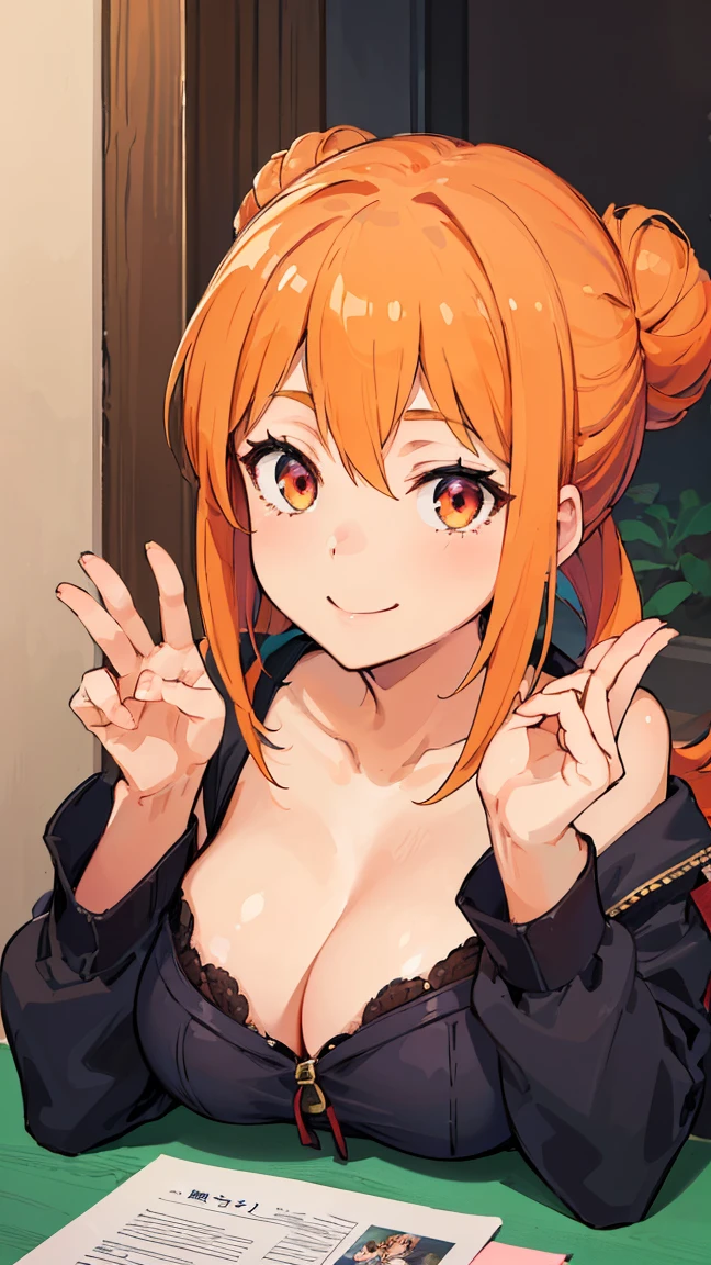 (Highest quality, 8K, masterpiece :1.3),Mrs. Yuigahama,ガハMom, As I expected, my youth romantic comedy is wrong。, One woman,Bun Hair,30 years old,Mom,Orange Hair,nsfw,Bewitching Smile,Sexy pose