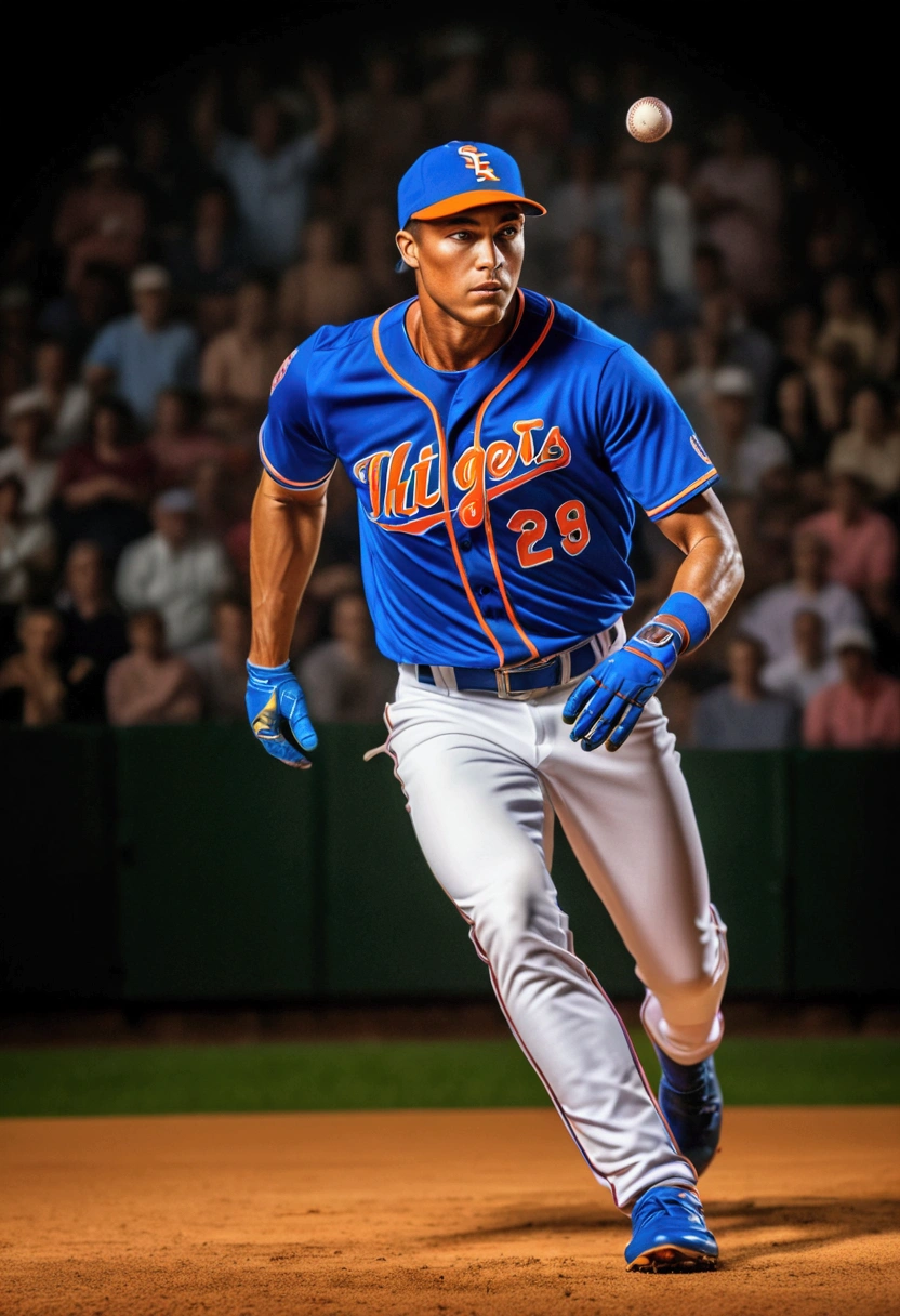 (Baseball Player), Capture the ethereal light and shadow in a stunning photograph with selective color details, revealing the hidden poetry of (glowing objects), full body, award-winning, cinematic still, emotional, vignette, dynamic, vivid, (masterpiece, best quality, Professional, perfect composition, very aesthetic, absurdres, ultra-detailed, intricate details:1.3), by Naoki Urasawa