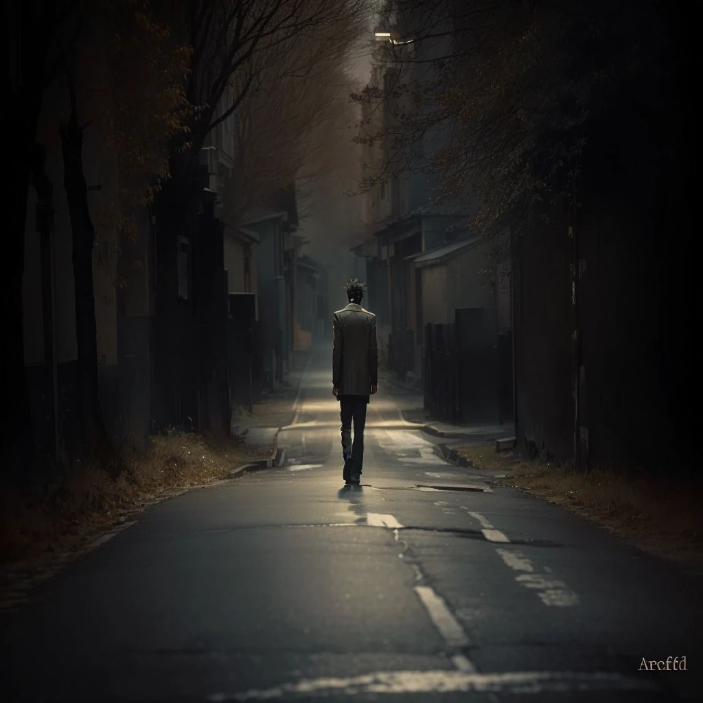 arafed man walking down a dark street in the dark, lonely human walking, loneliness, lonely and sad, GOING AWAY, he is alone, Man sad, man walking, sense of mystery and loneliness, 'dark and lonely figure'!!, GOING AWAY from camera, GOING AWAY from the camera, sad and lonely, , he alone, alone dramatic